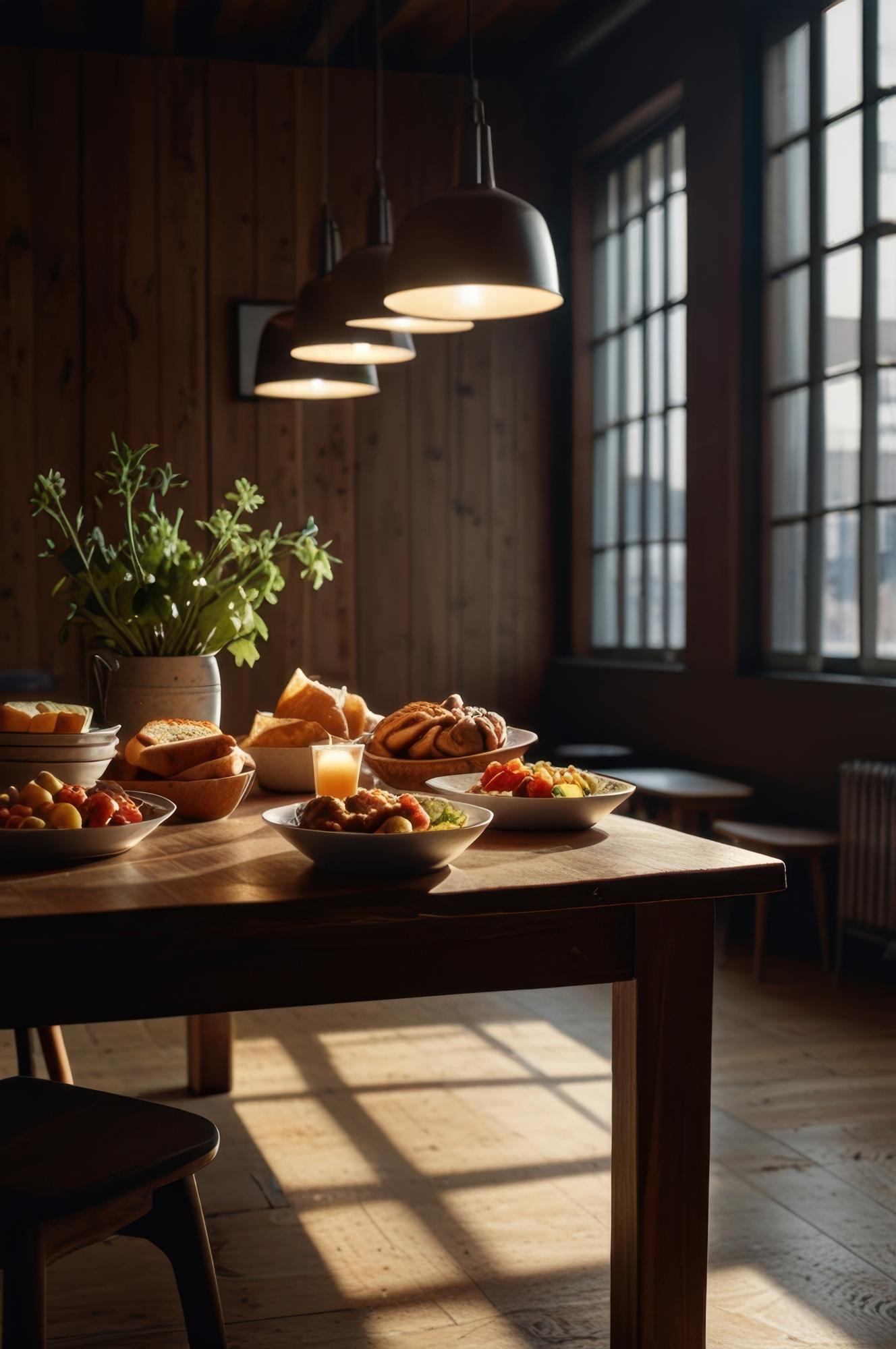 Interior of a calm culinary workshop with wooden table