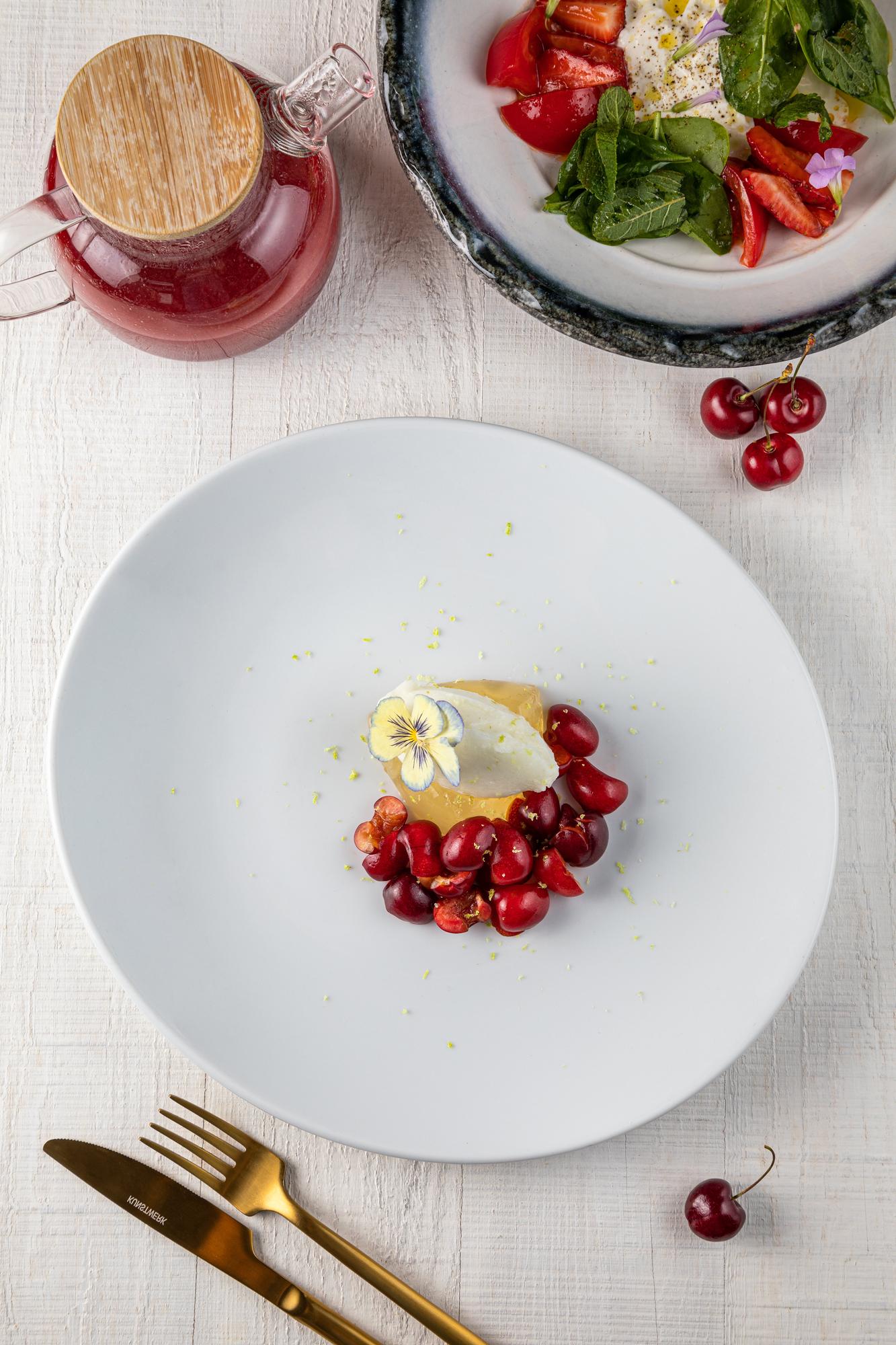 Plated seasonal starter on ceramic plate